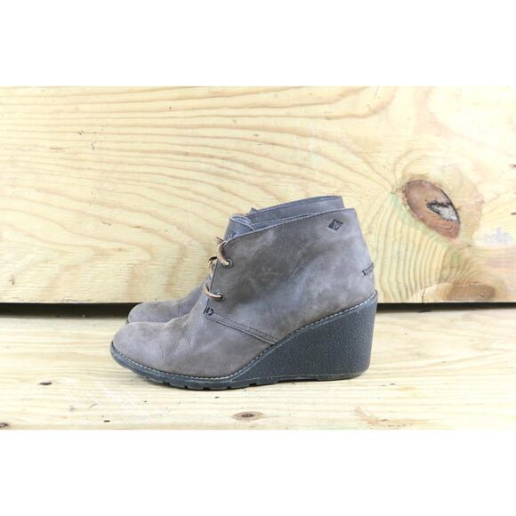Sperry Boots Top-Sider Womens Sz 9.5 Stella Prow Gray Leather Wedge Ankle Bootie - Picture 1 of 7